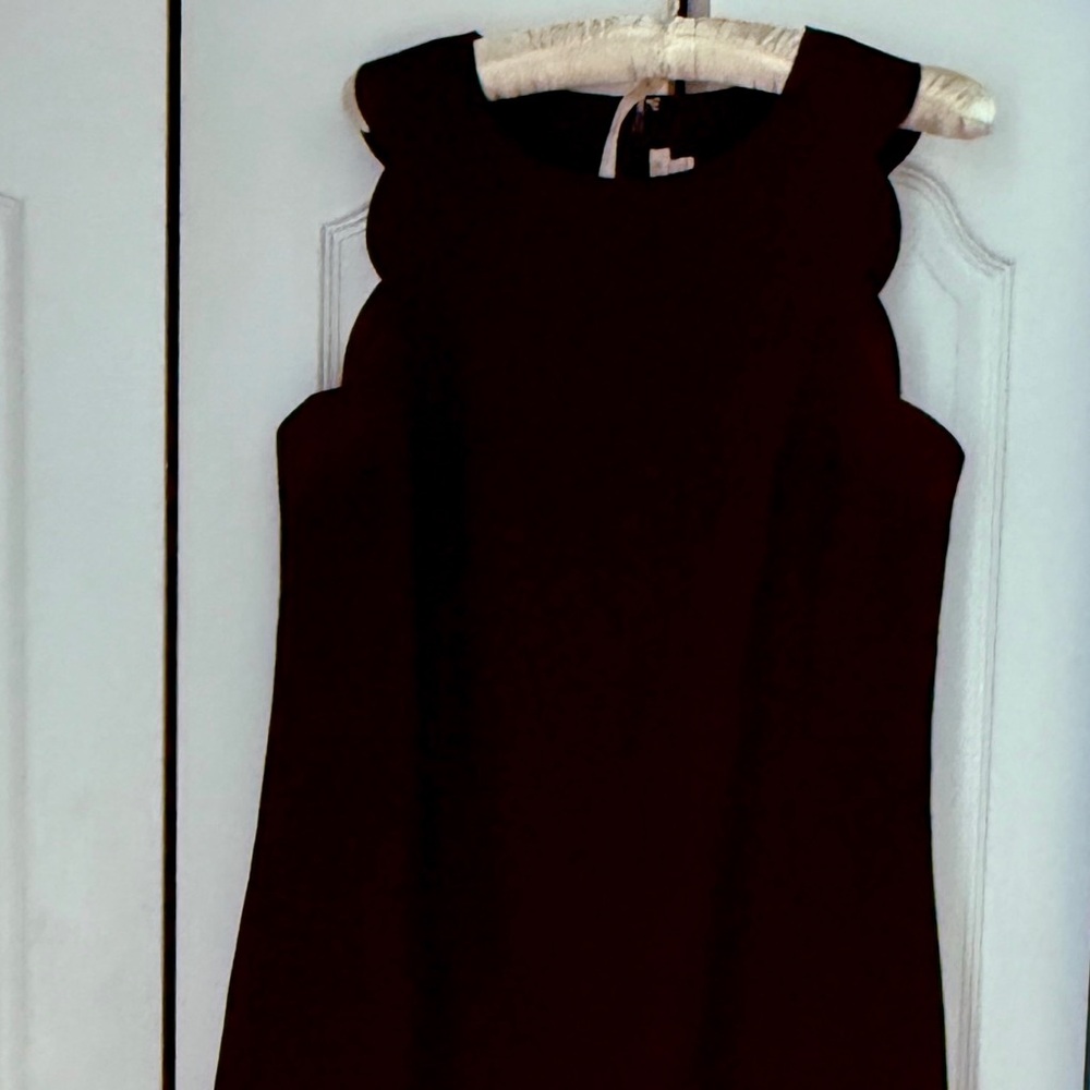 J. Crew Classic Black Sleeveless Dress with scalloped details on hem and arms.